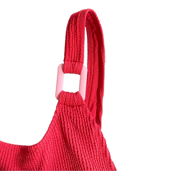 NWT Aerie Crinkle Birthday Scoop Cheekiest Red One Piece Swimsuit - Picture 9 of 12